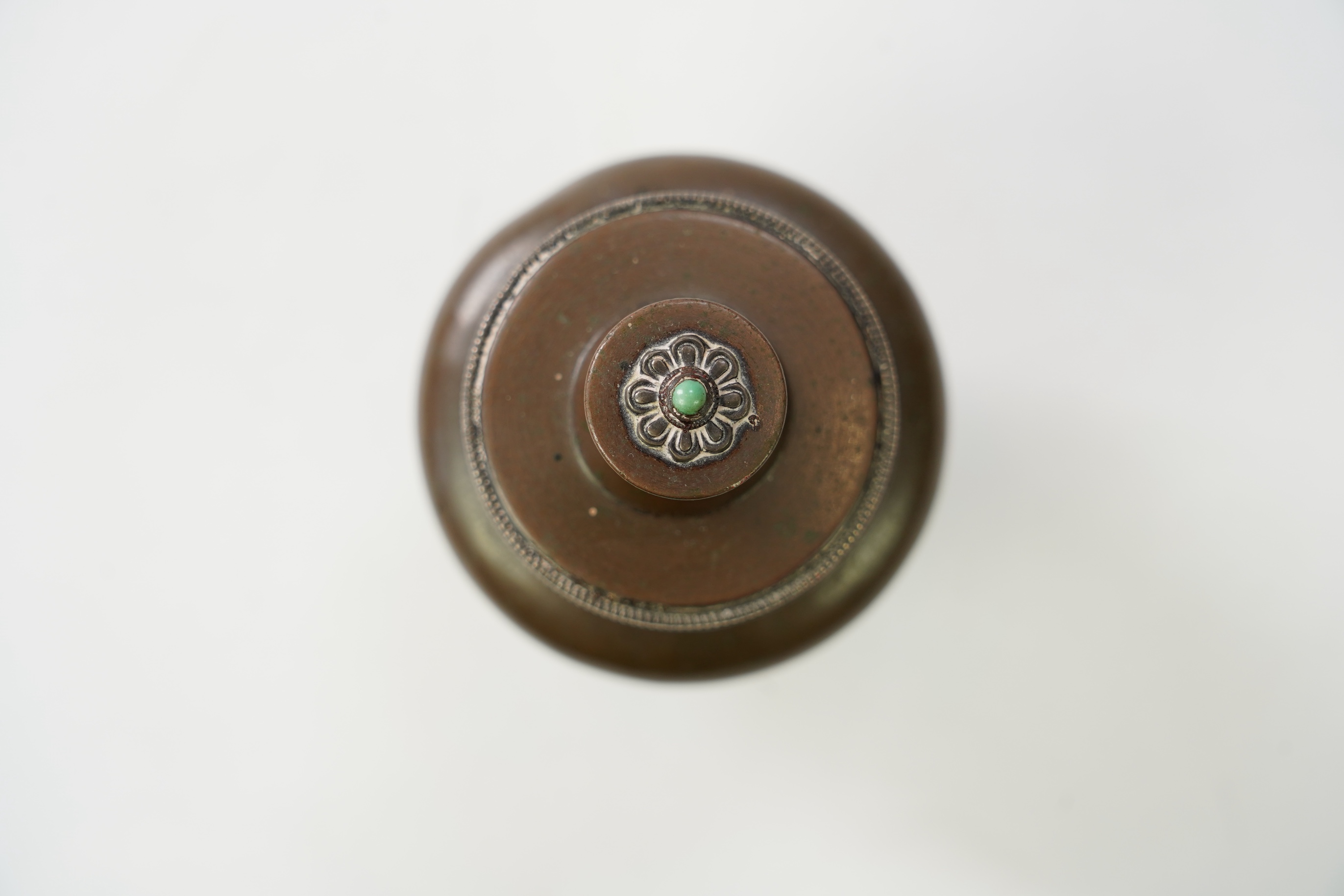 A Tibetan copper and silver mounted ink-stand, 19th century